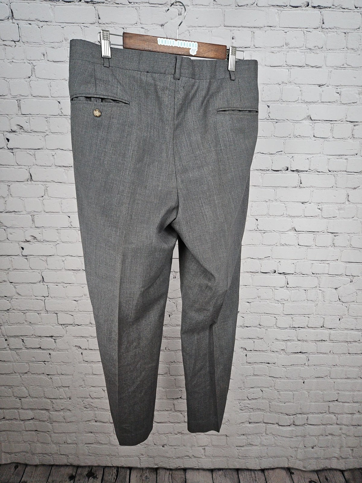 VTG Lands End Gray 100% Worsted Wool Flat Front Dress Pants Trousers USA 33