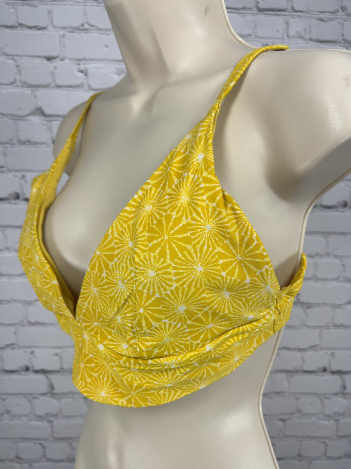 Aerie Yellow White Starburst Print Triangle Bikini Top Bathing Suit L