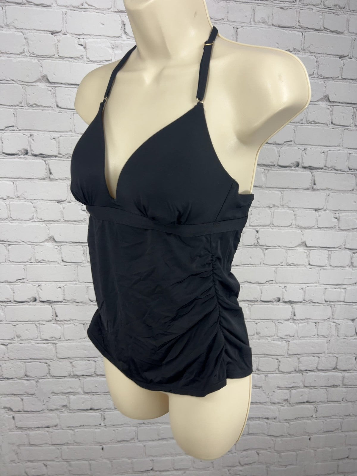 Athleta Black Ruched Strappy Back Halter Tankini Swim Top S