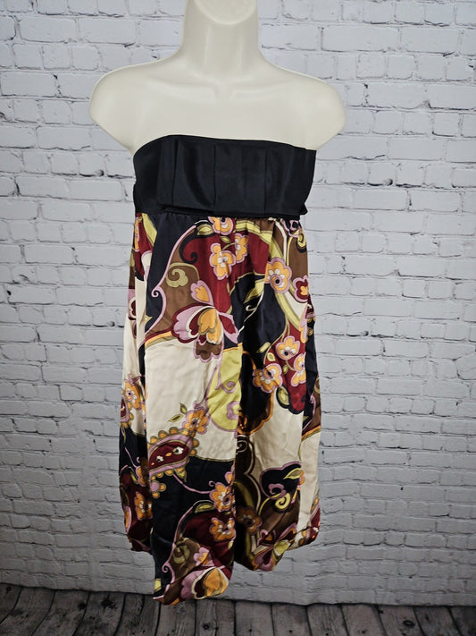 Steve Madden Multicolor Paisley Floral 100% Silk Strapless Bubble Dress 8