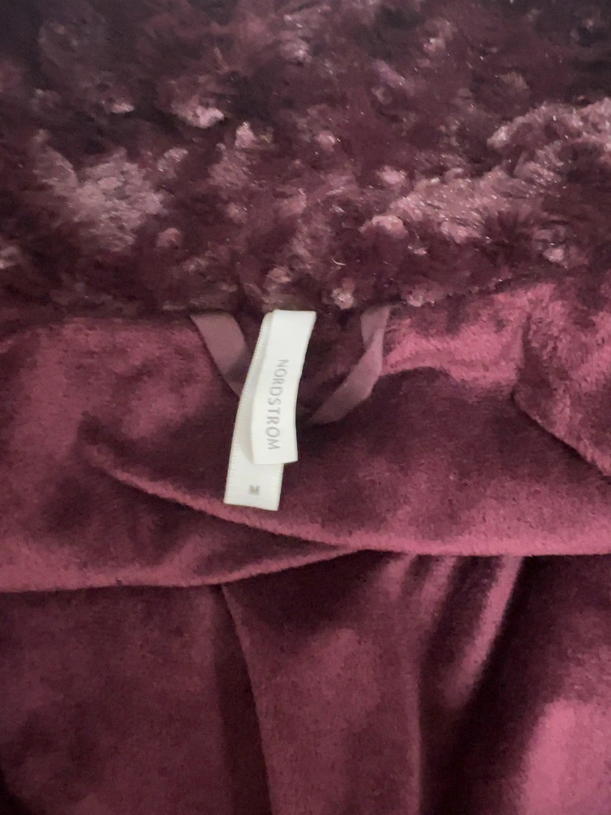 Nordstrom Burgundy Swirl Plush Faux Fur Shawl Collar Long Robe Women's M