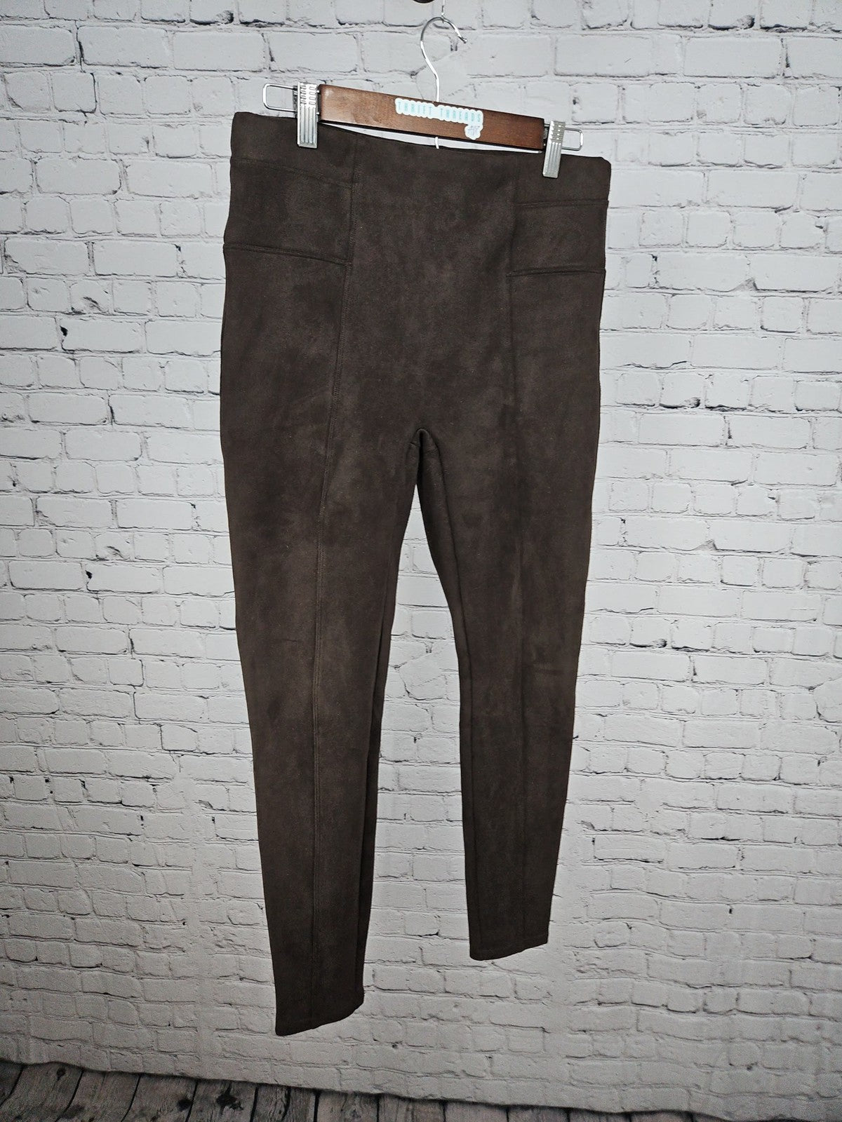 Spanx Brown Faux Suede Pull On Seamed Leggings Women's L
