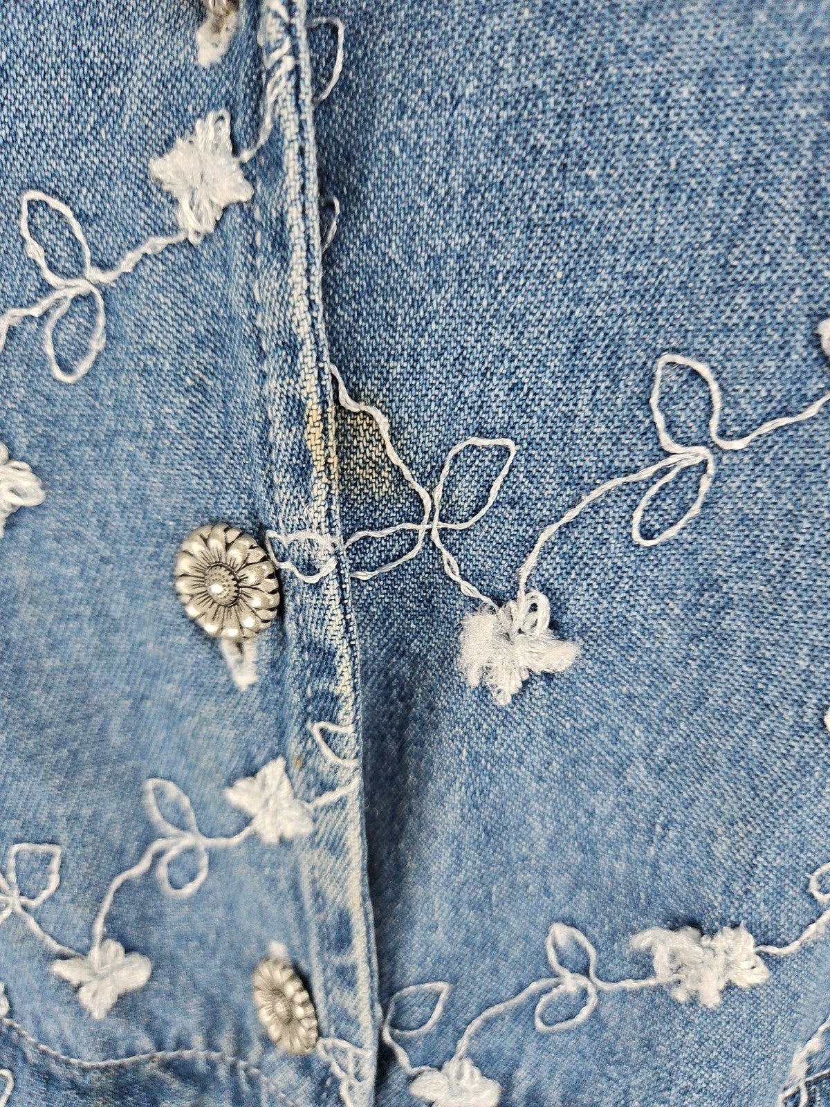 VTG Alexandra Lee Floral Embroidered Denim Button Front Maxi Dress Women's 16