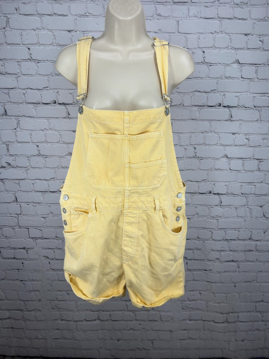 We The Free Yellow Denim Cuffed Overall Shortalls Women's L