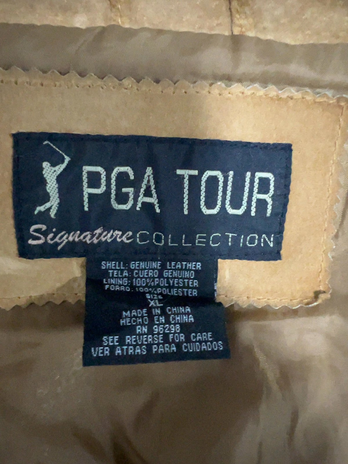 VTG PGA Tour Signature Collection Tan Suede Leather Full Zip Bomber Jacket XL