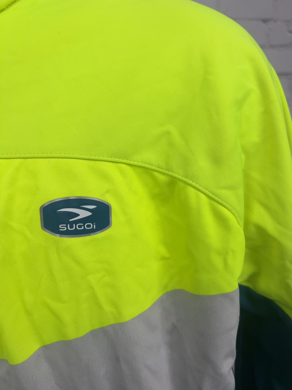 Sugoi RS 180 Neon Yellow Teal Reflective Full Zip Men's Cycling Jacket L
