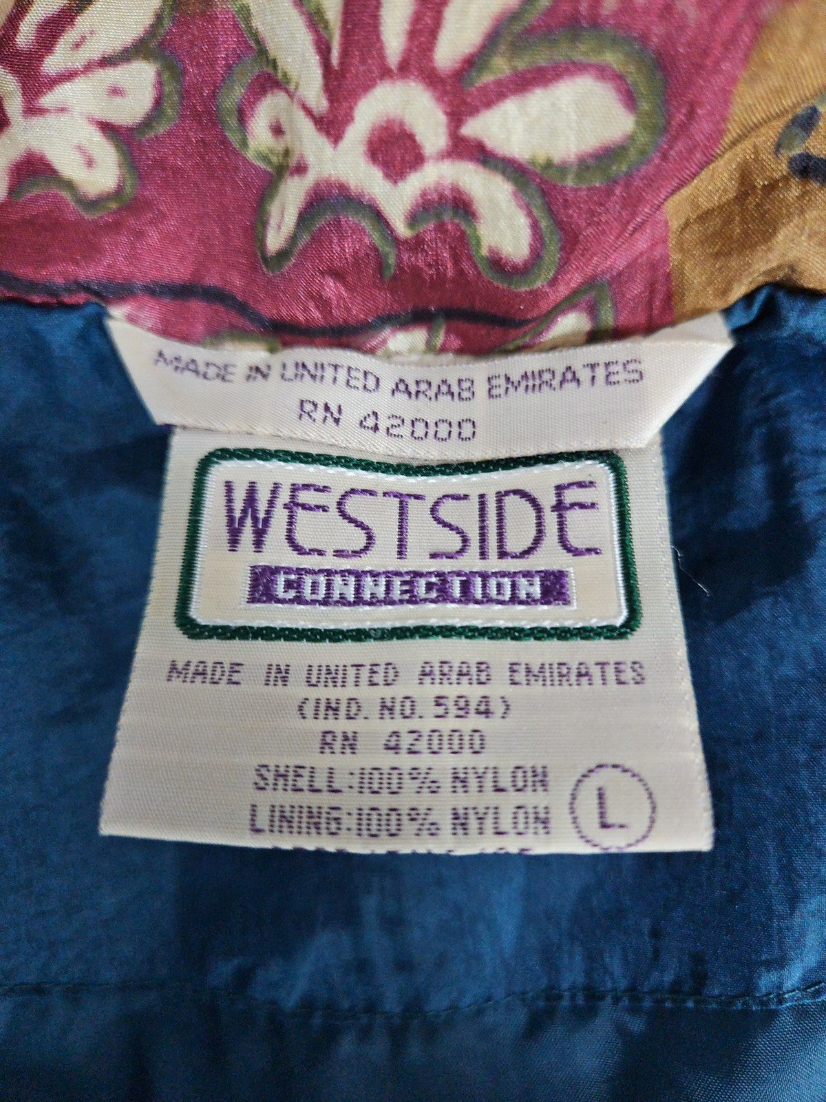 VTG Westside Connection Reversible Teal Paisley Nylon Windbreaker Jacket L