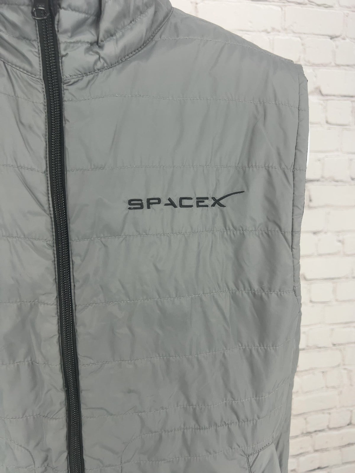 SpaceX Gray Black Reversible Quilted Puffer Full Zip Stand Collar Vest M