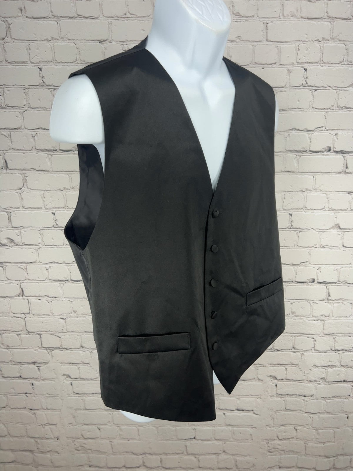 Vittorio Farina Black Satin 5 Button Adjustable Back Formal Tuxedo Vest L