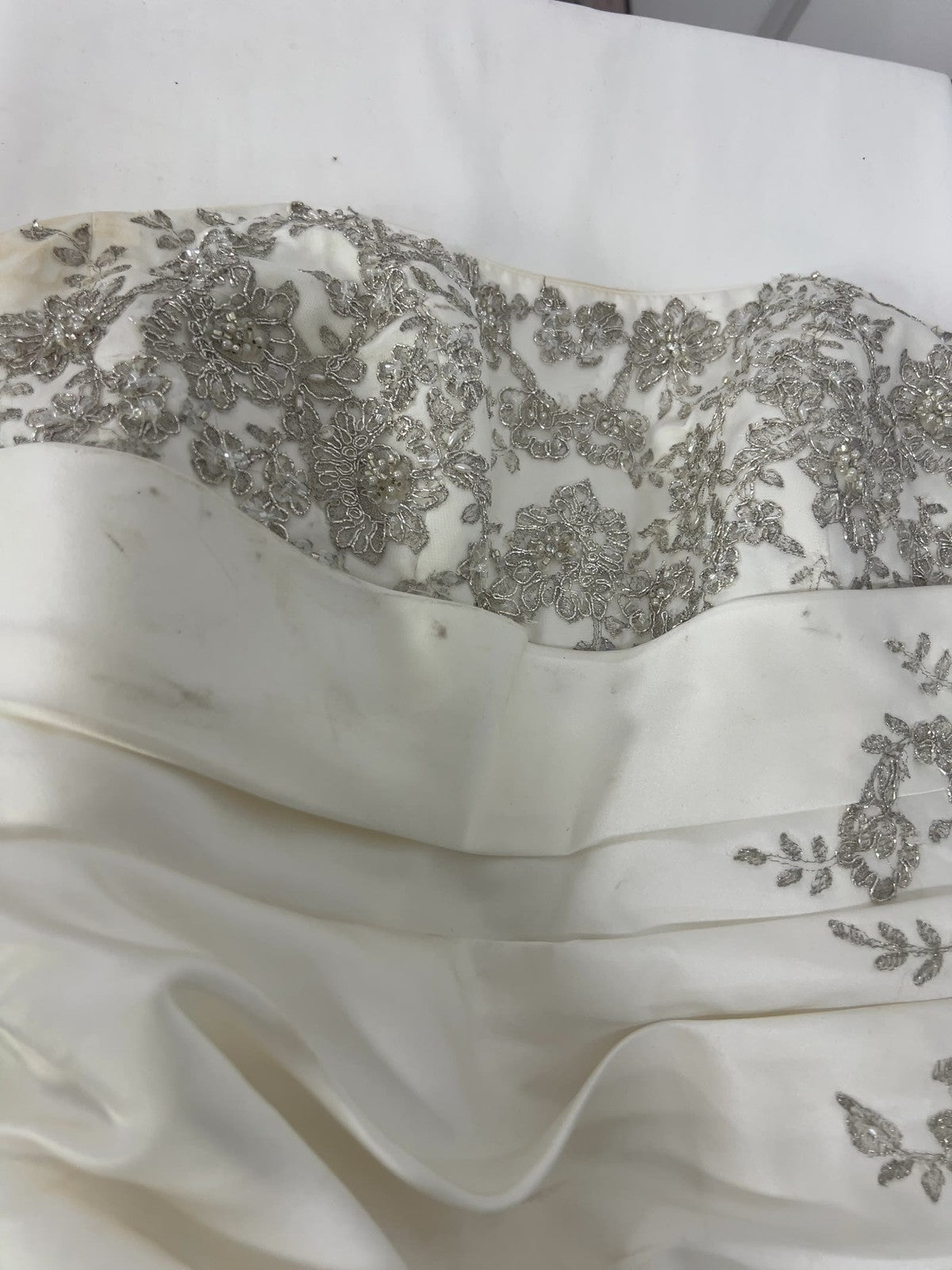 David's Bridal Ivory Satin Strapless Beaded Lace Up Wedding Dress Gown 18W