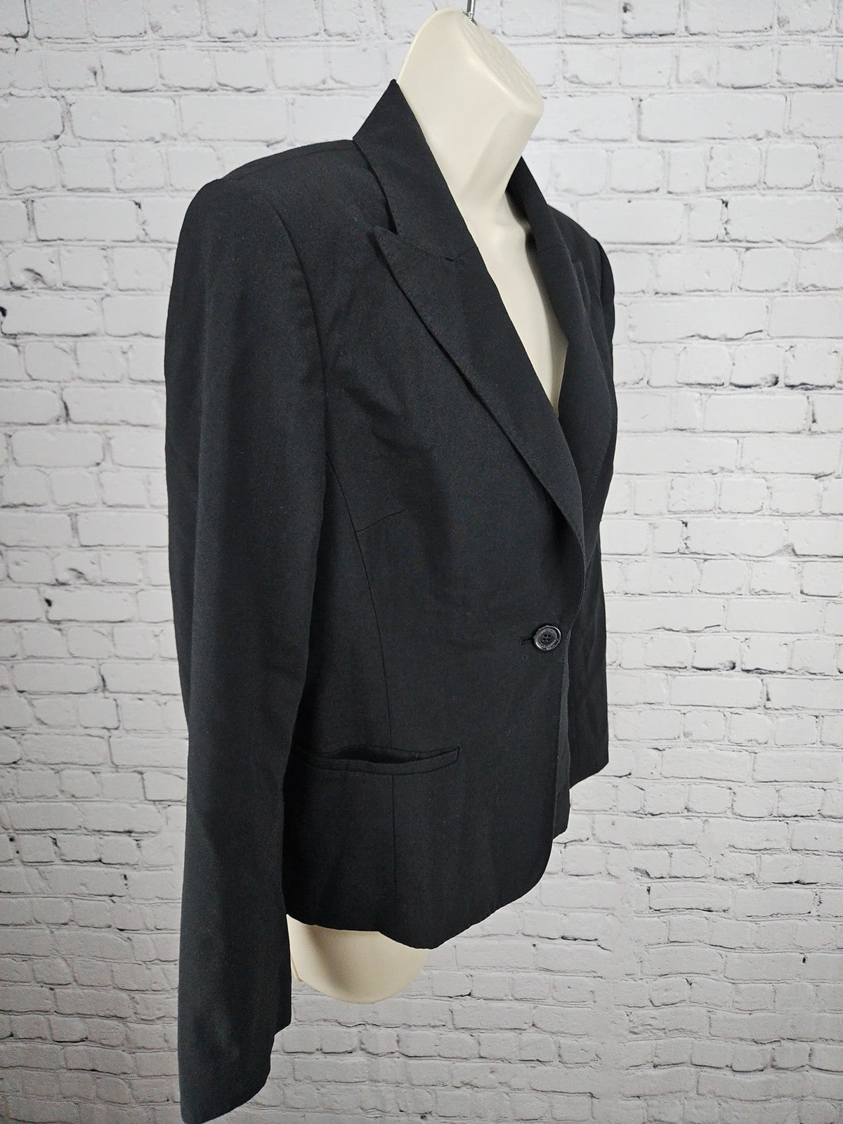 Anne Klein Black One Button Peak Lapel Lined Career Blazer Jacket 8
