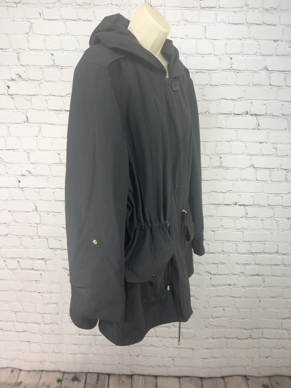 Ellen Tracy Black Hooded Drawstring Waist Utility Anorak Jacket Women's 2X