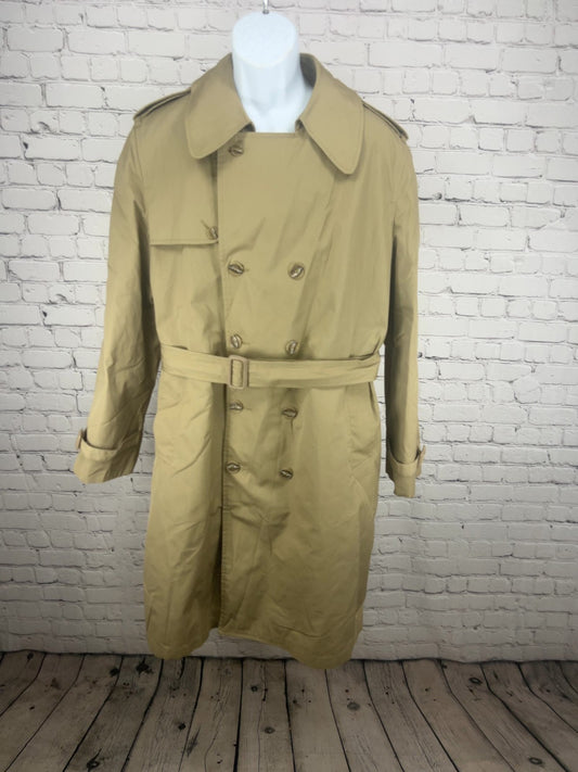 VTG English Squire Khaki Double Breasted Belted Trench Coat Zip Out Liner 42