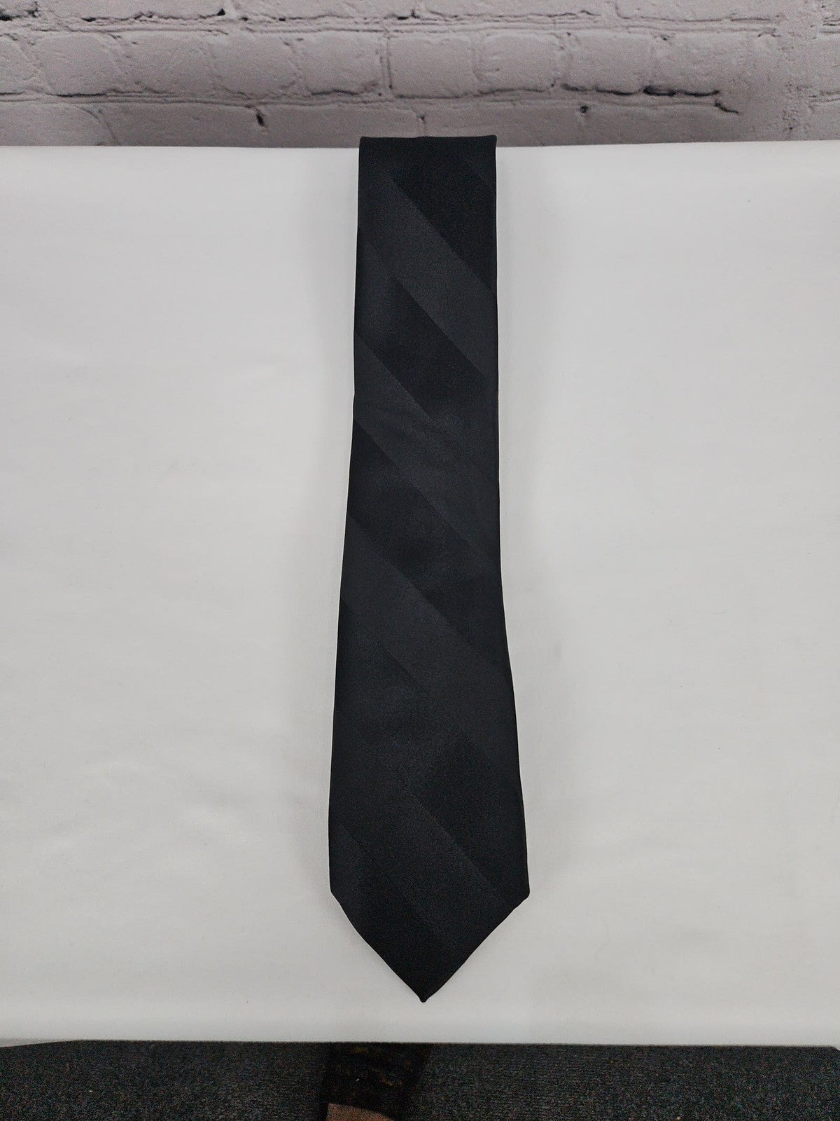 Stafford Black Tonal Striped Satin Polyester Men's Necktie One Size