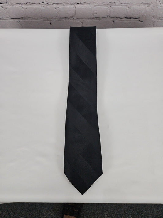 Stafford Black Tonal Striped Satin Polyester Men's Necktie One Size