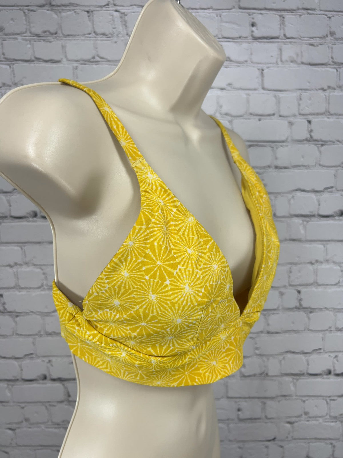 Aerie Yellow White Starburst Print Triangle Bikini Top Bathing Suit L