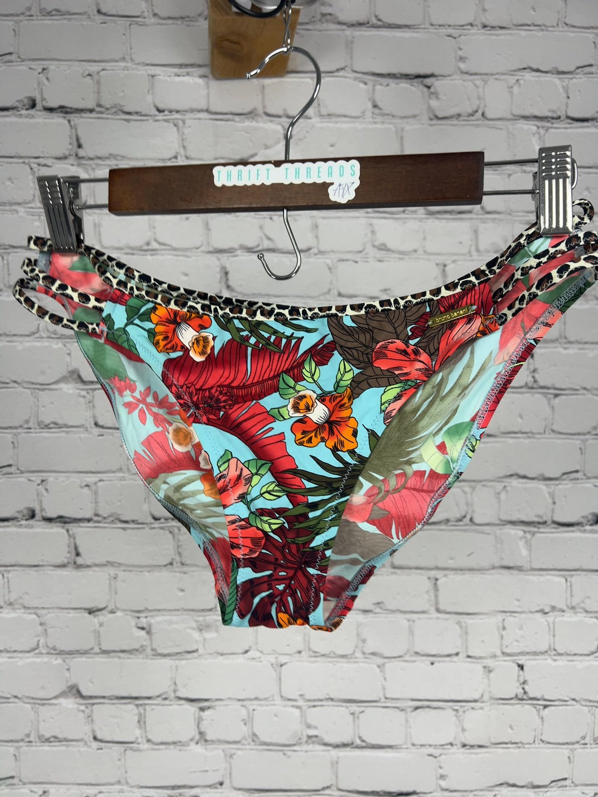 Bruno Banani Tropical Floral Leopard Trim Strappy Side Bikini Bottom