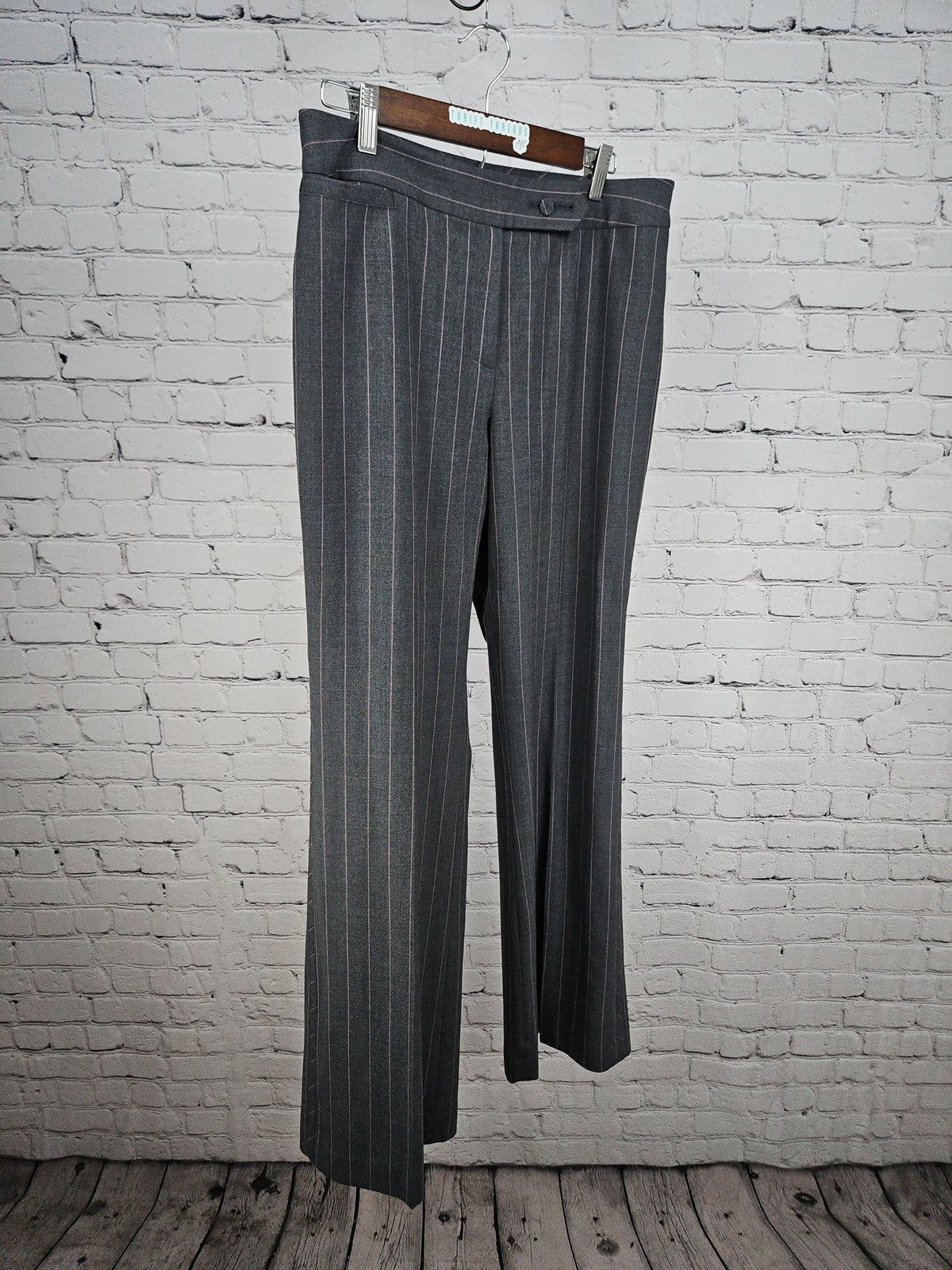 Ann Taylor Gray Pinstripe Wool Stretch Lined Flare Dress Pants 10 (32X32)