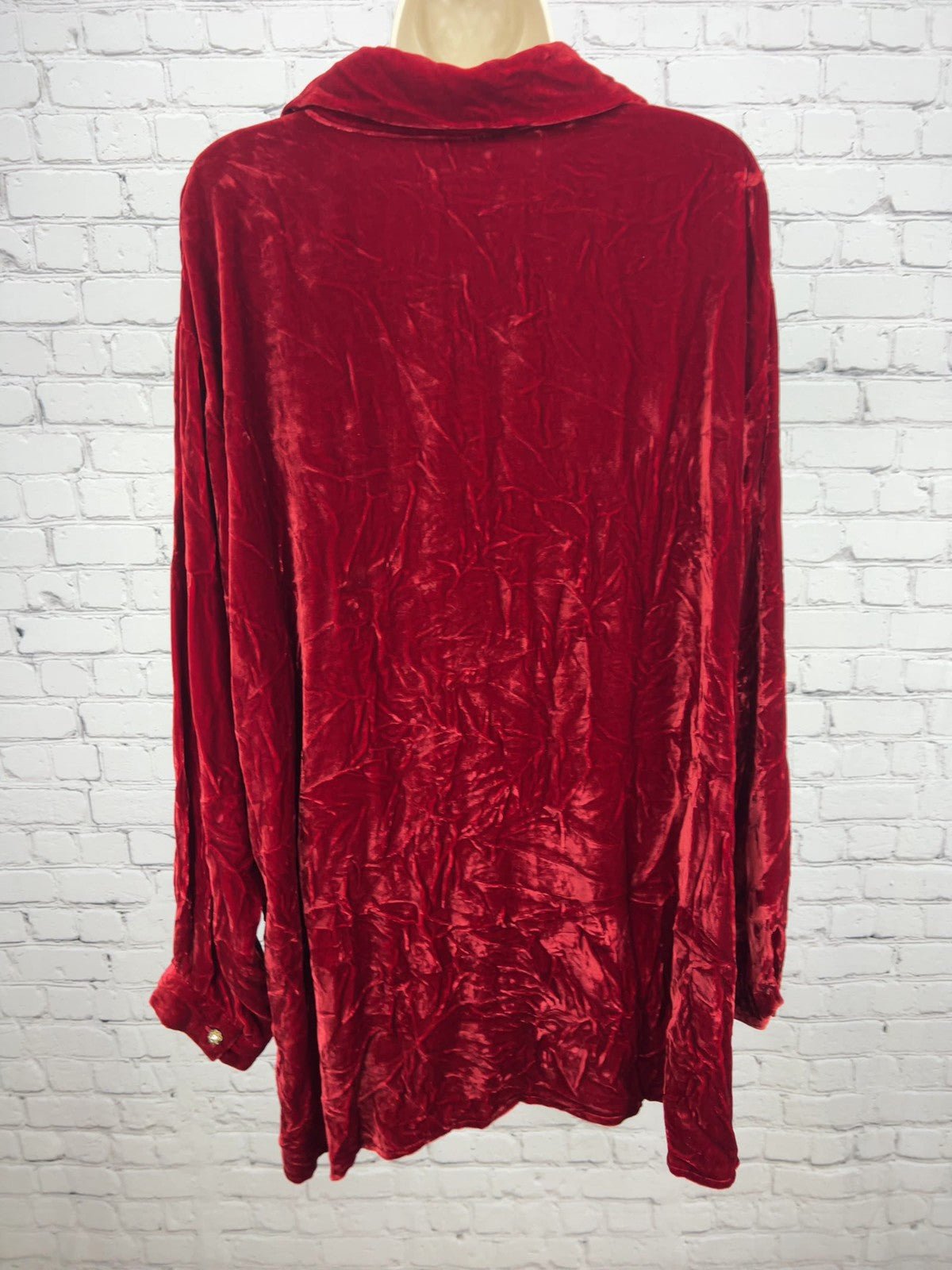 VTG Coldwater Creek Red Silk Blend Crushed Velvet Button Front Tunic Top 2X