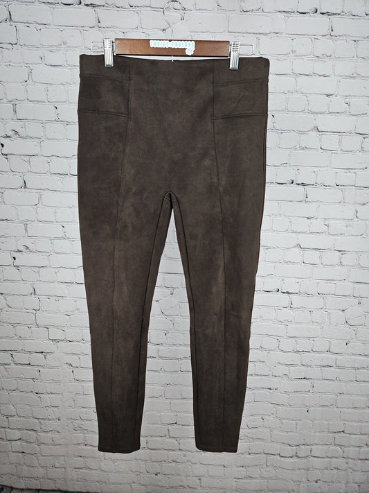 Spanx Brown Faux Suede Pull On Seamed Leggings Women's L