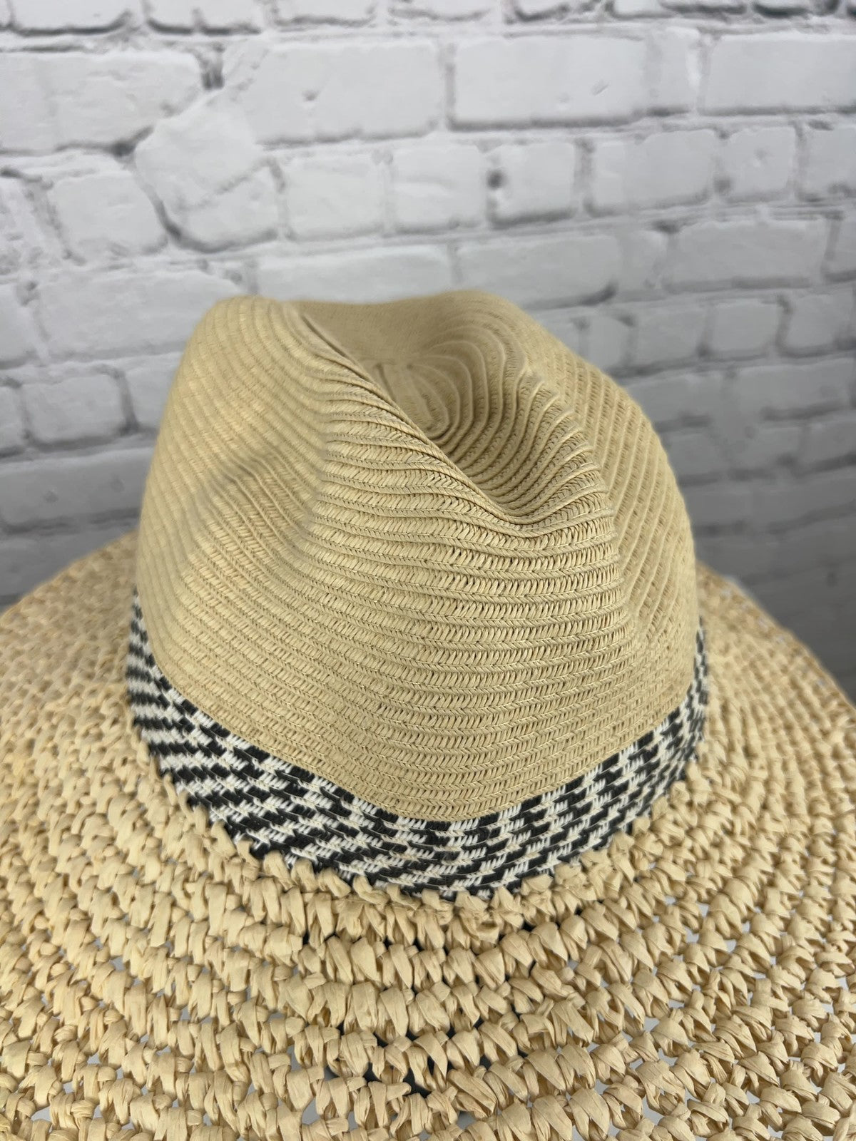 Nordstrom Woven Straw Houndstooth Band Fedora Hat One Size