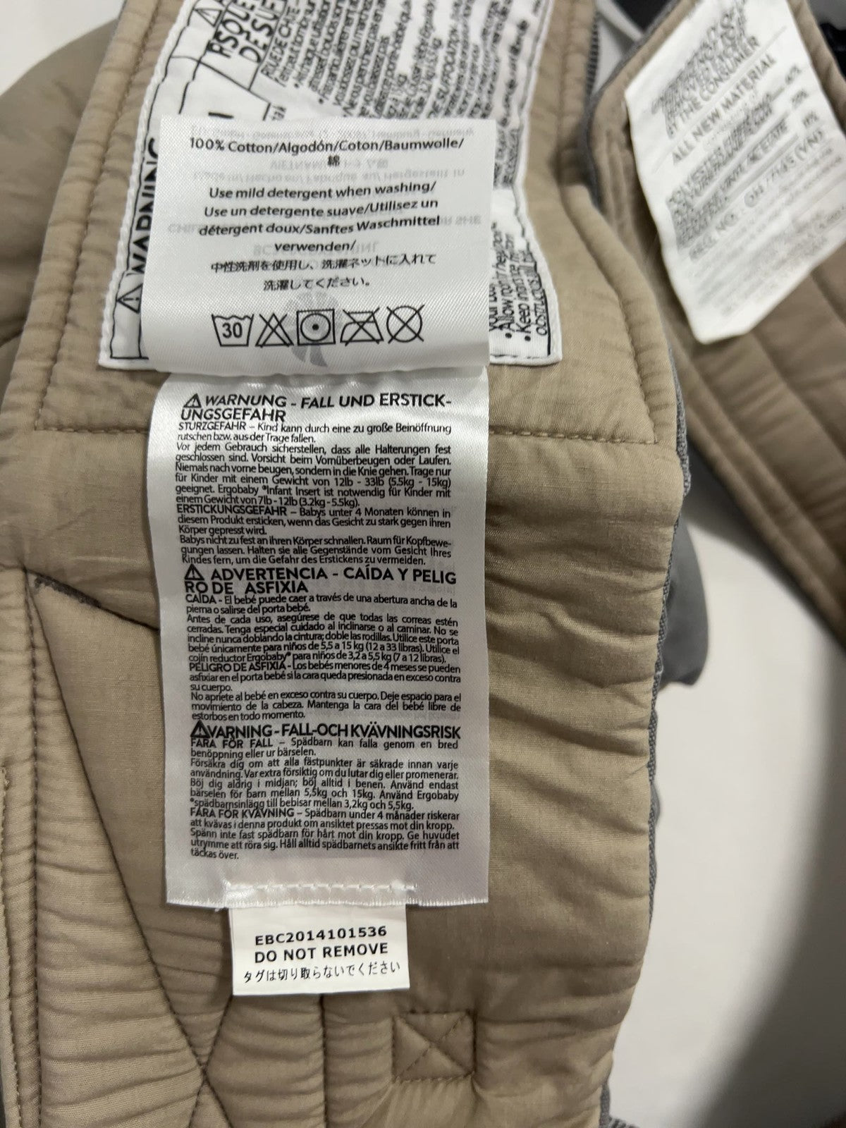 Ergobaby Four Position 360 Grey Beige Cotton Baby Carrier 12-33 lbs