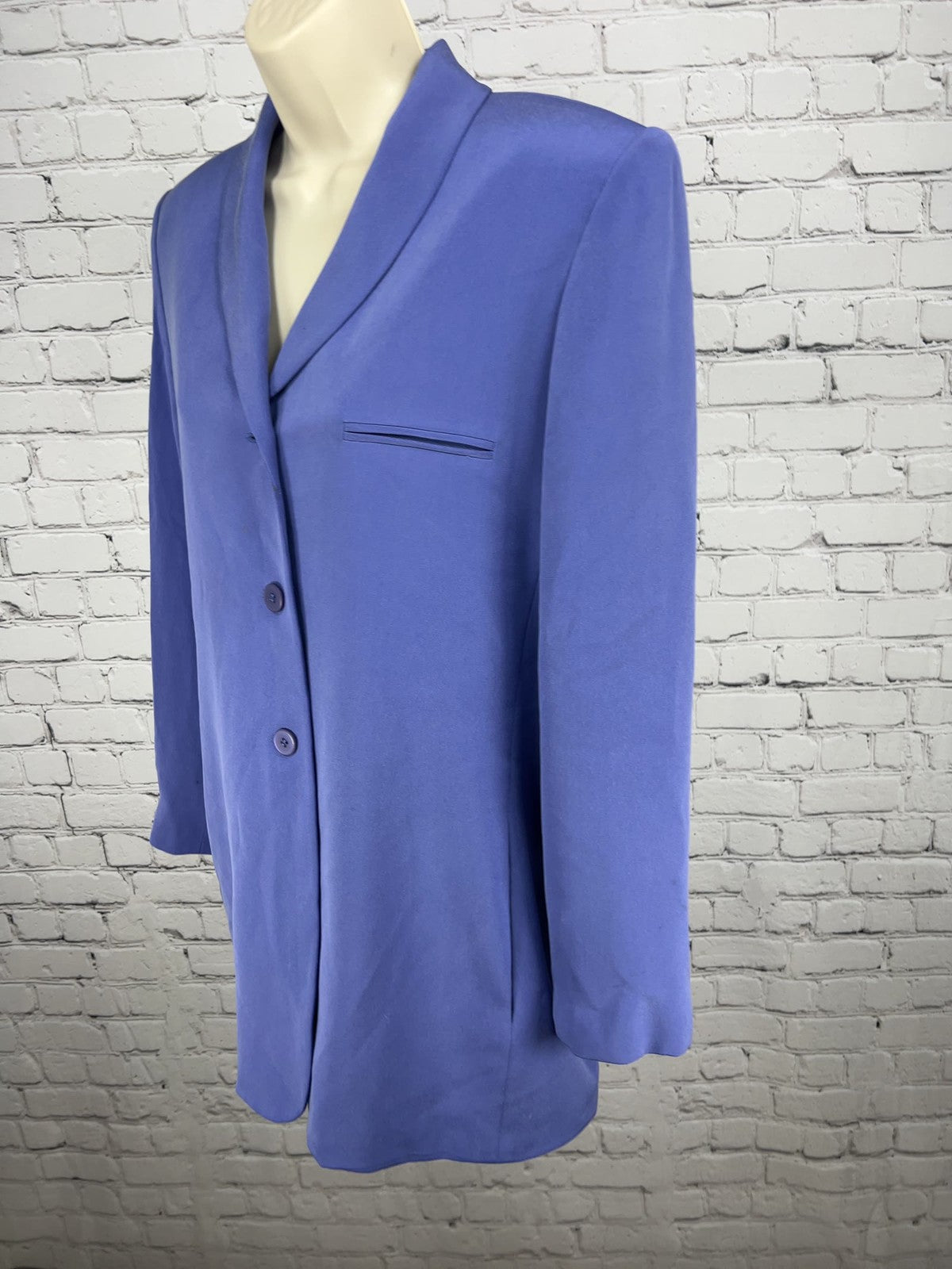 VTG Travis Ayers Periwinkle 100% Silk Shawl Collar 3 Button Lined Blazer 12