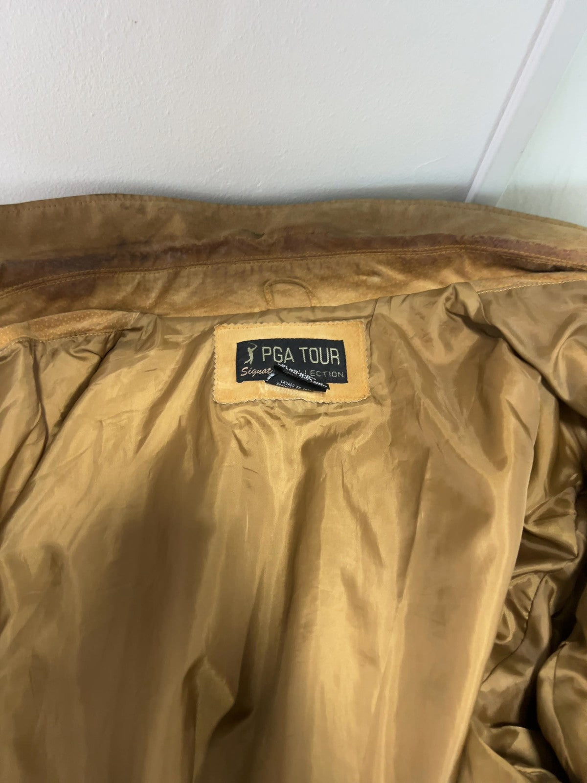 VTG PGA Tour Signature Collection Tan Suede Leather Full Zip Bomber Jacket XL