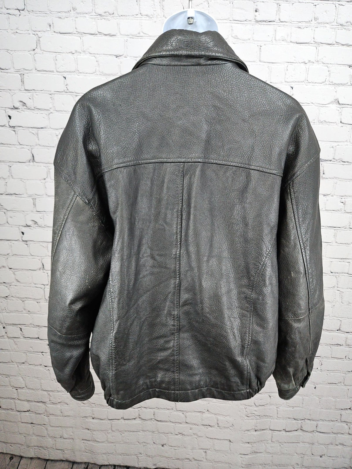 VTG Outbrook Black Genuine Leather Lined Bomber Jacket Zip Front Mens 2X