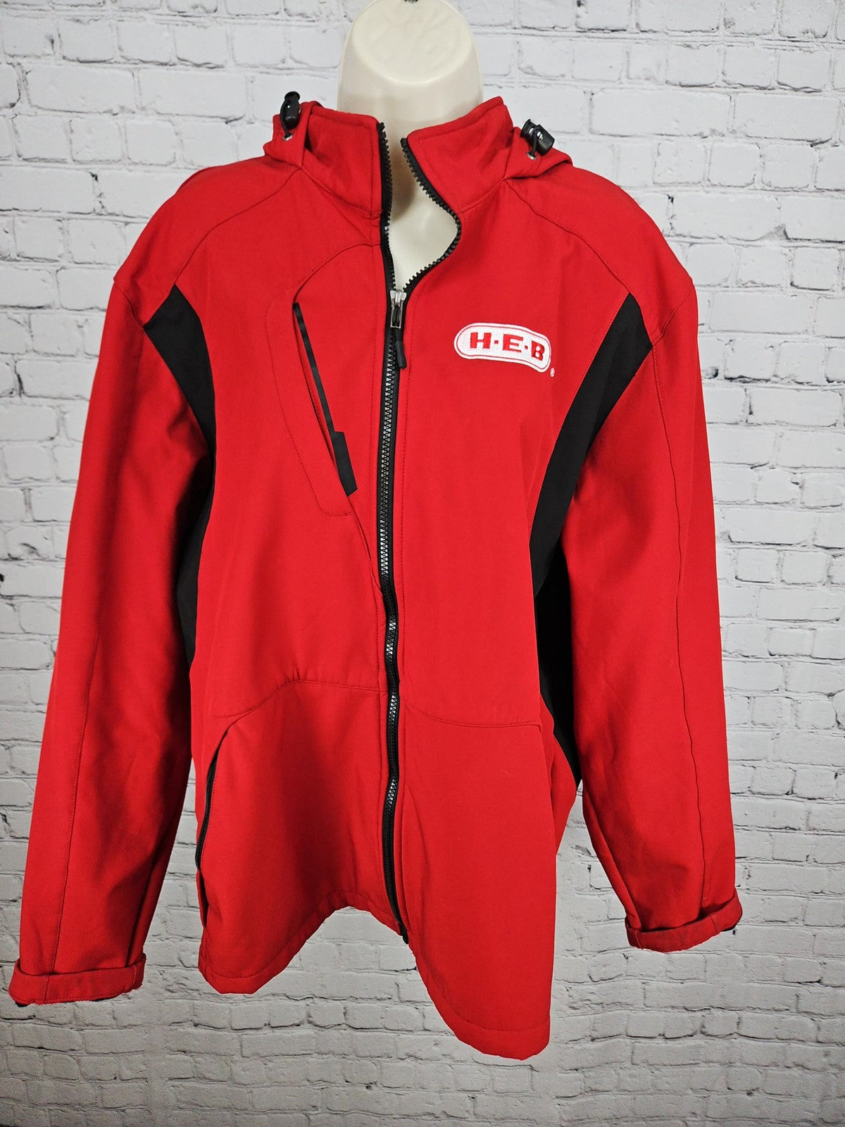 Ukrop's Threads H-E-B Red Black Fleece Lined Hooded Softshell Jacket 2X