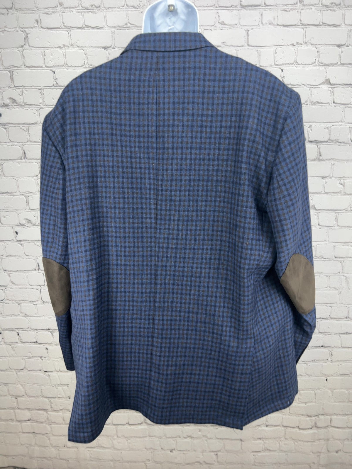 Cremieux Classics Blue Brown Gingham 100% Wool Elbow Patch Sport Coat XXL