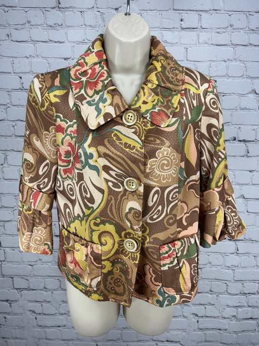 Lafayette 148 New York Petite Brown Floral 3/4 Sleeve Button Front Jacket 6