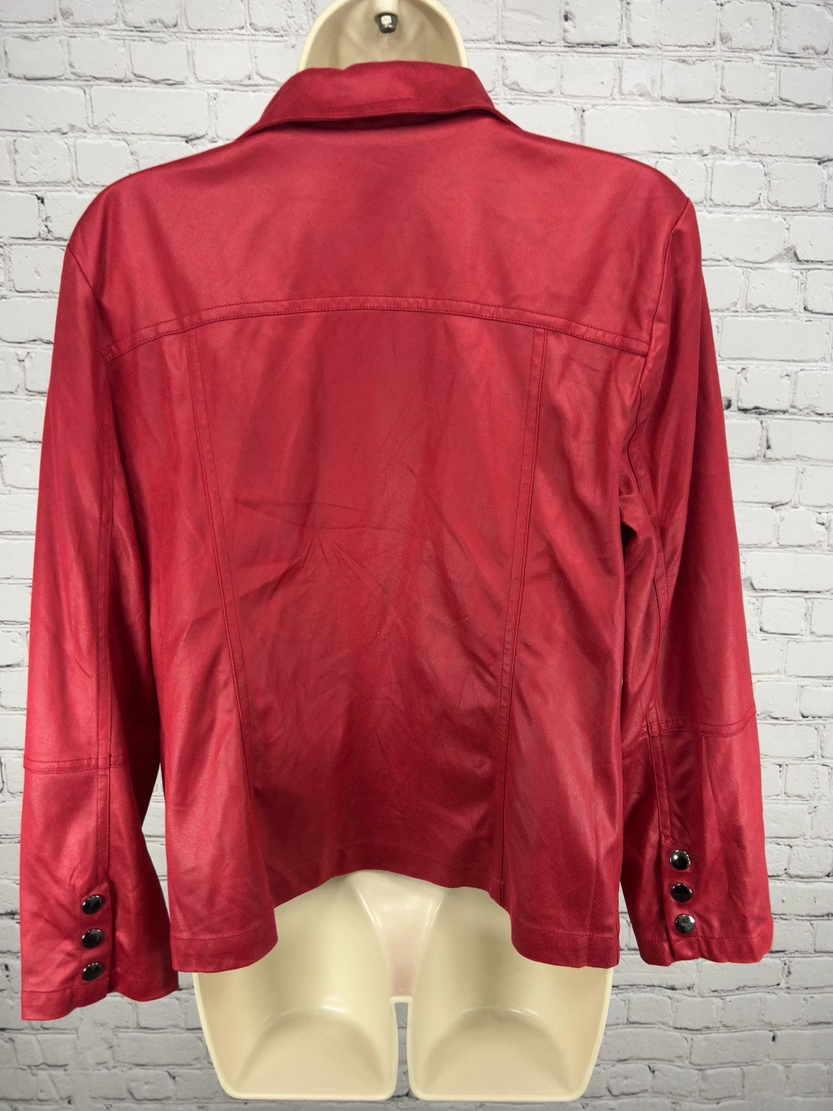 Allison Daley Red Faux Leather Full Zip Snap Collar Lined Jacket S