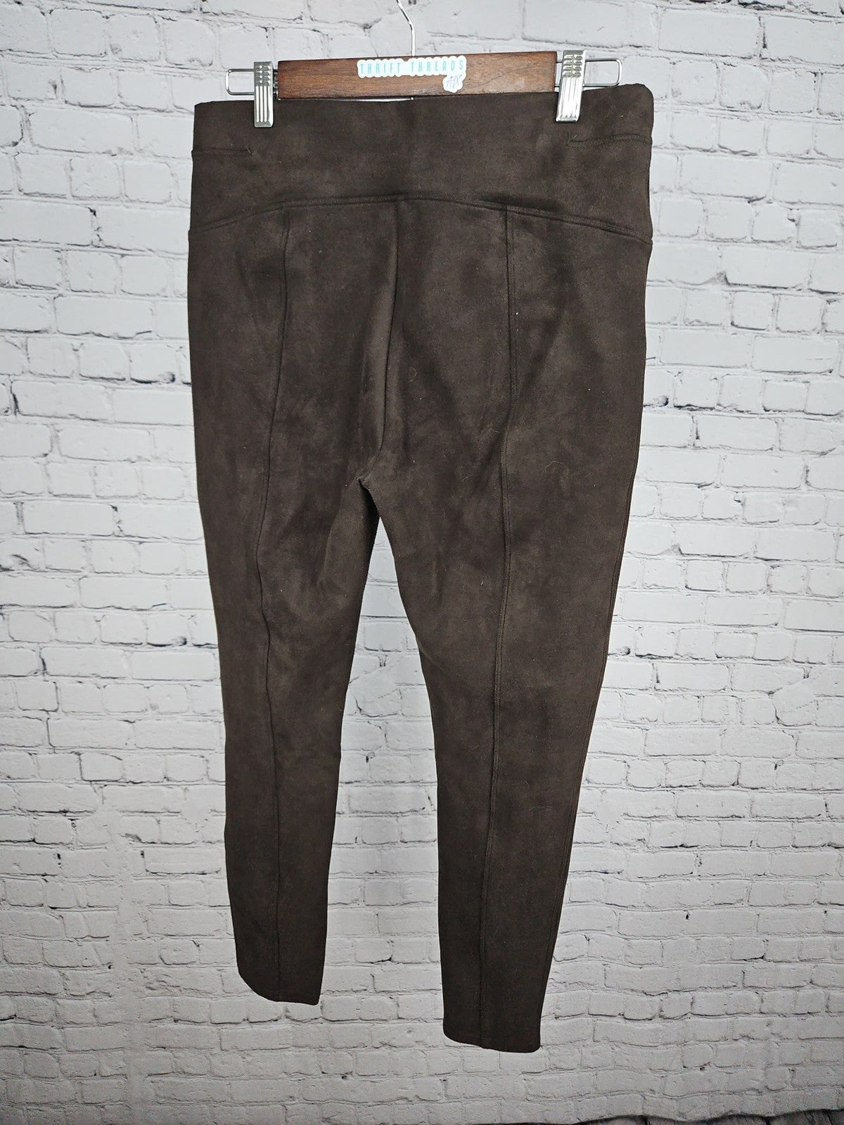 Spanx Brown Faux Suede Pull On Seamed Leggings Women's L