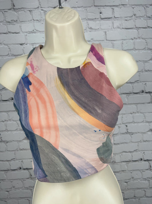 Athleta Multicolor Abstract Print High Neck Racerback Crop Sports Bra S