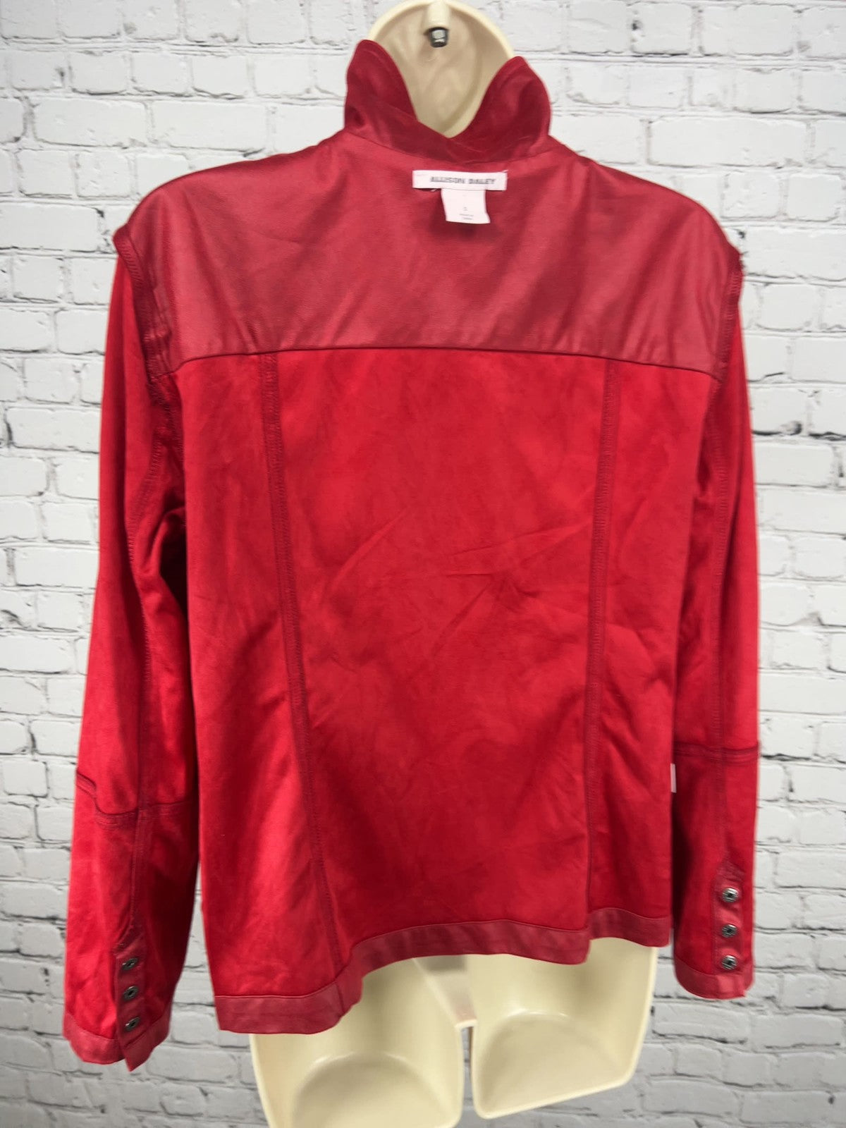 Allison Daley Red Faux Leather Full Zip Snap Collar Lined Jacket S
