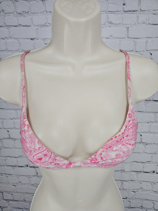 Frankies Bikinis Pink White Paisley Triangle Bikini Top Swimwear Size S