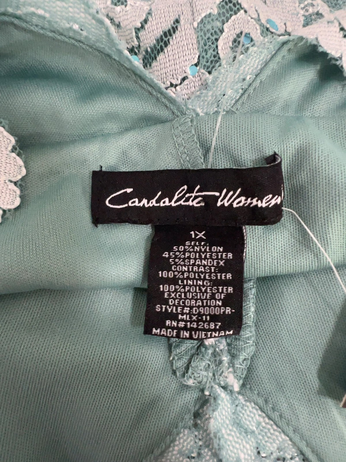 NWT Candalite Seafoam Green Lace Sequin Sleeveless V Neck Godet Maxi Dress 1X