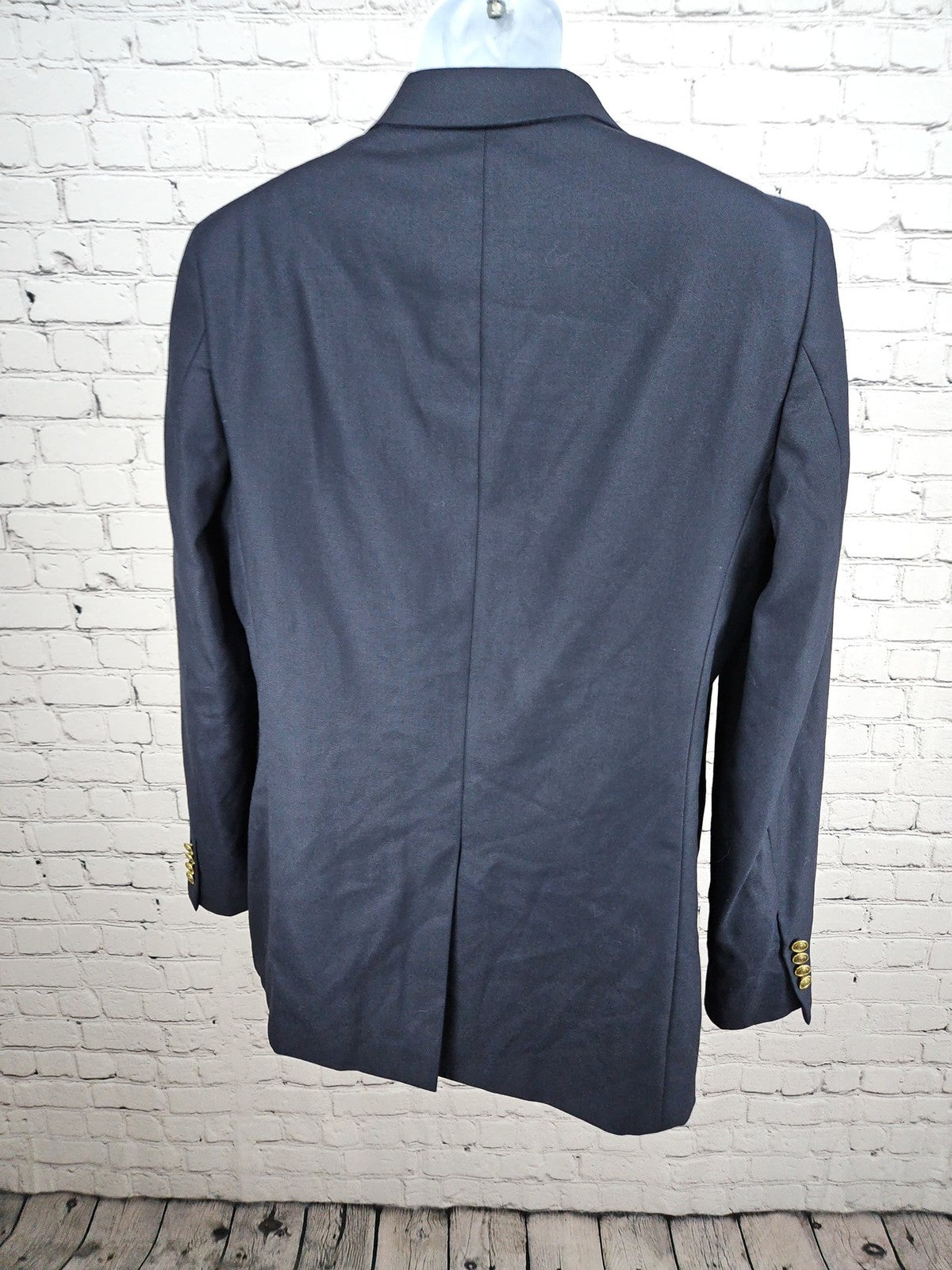 Stafford Navy 100% Wool Gold Button Single Vent Blazer Sport Coat 42L
