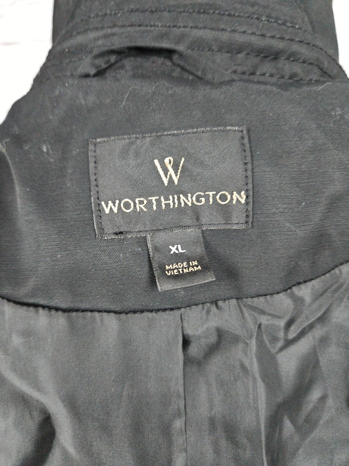 Worthington Black Hooded Double Breasted Belted Trench Coat Women's XL