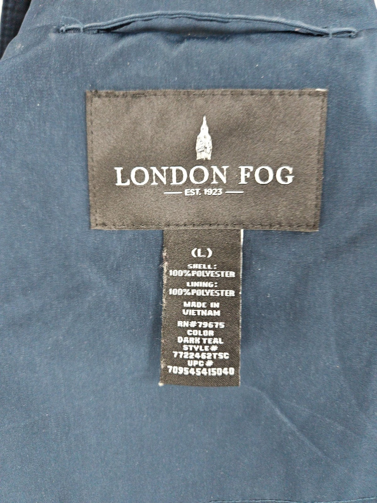 London Fog Dark Teal Hooded Belted Lined Trench Rain Coat Women's L