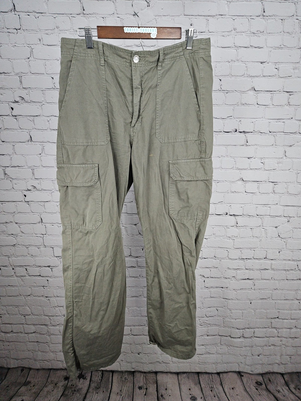 Zara Olive Green Cotton Straight Leg Cargo Pants Women's 10 (32X30.5)