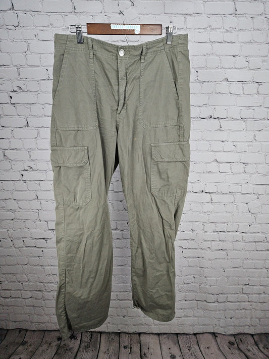 Zara Olive Green Cotton Straight Leg Cargo Pants Women's 10 (32X30.5)