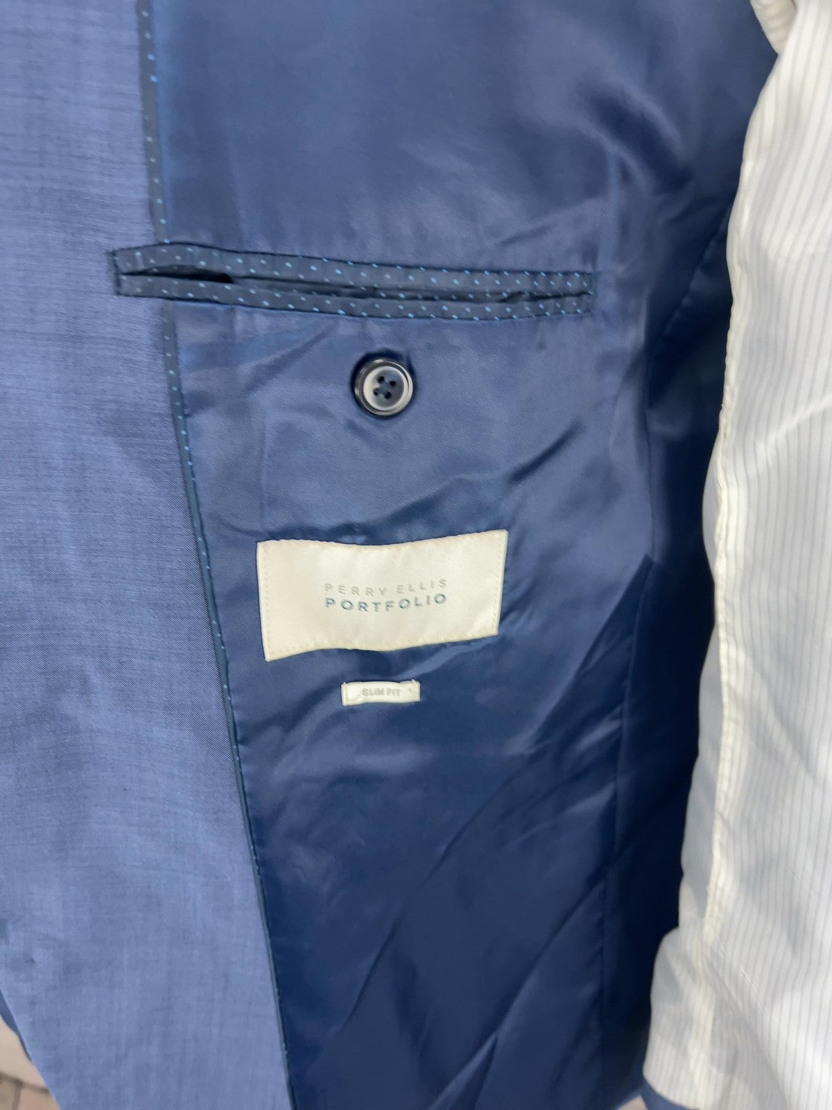 Perry Ellis Portfolio Blue Wool Blend Slim Fit 2 Button Blazer Sport Coat 44L