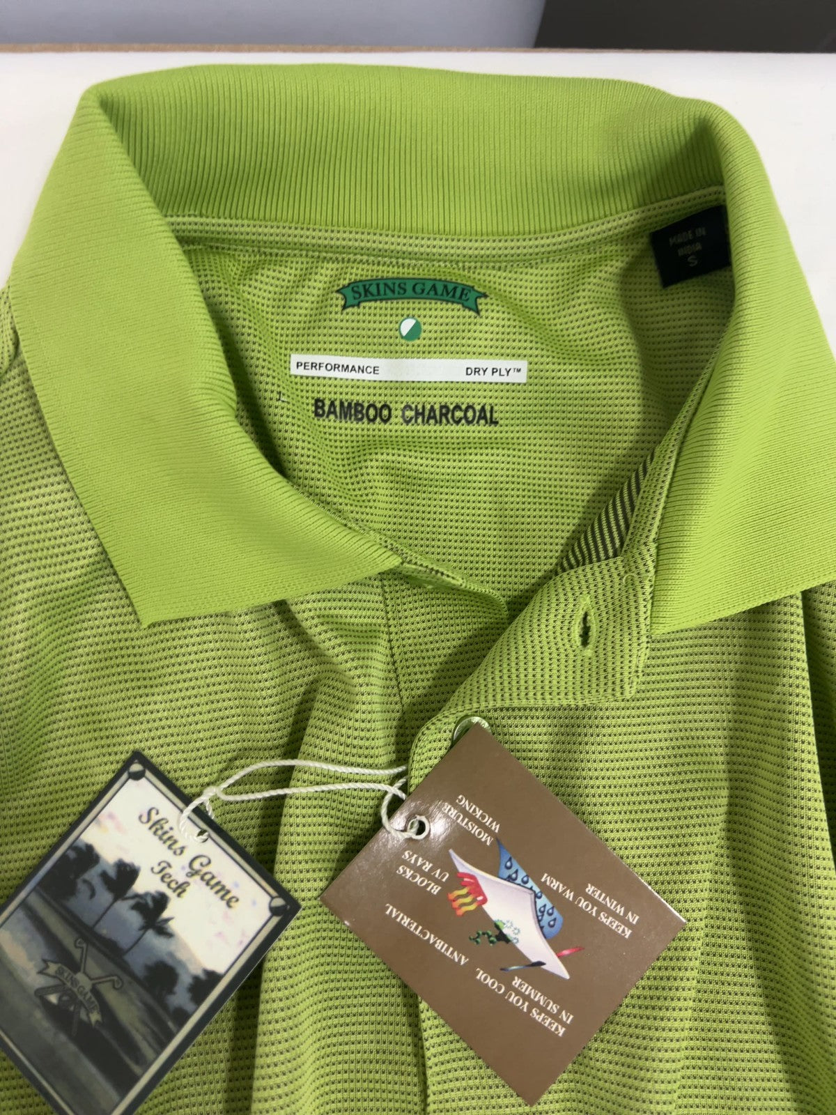 Skins Game Green Apple Bamboo Charcoal Dry Ply Performance Golf Polo Shirt Men's