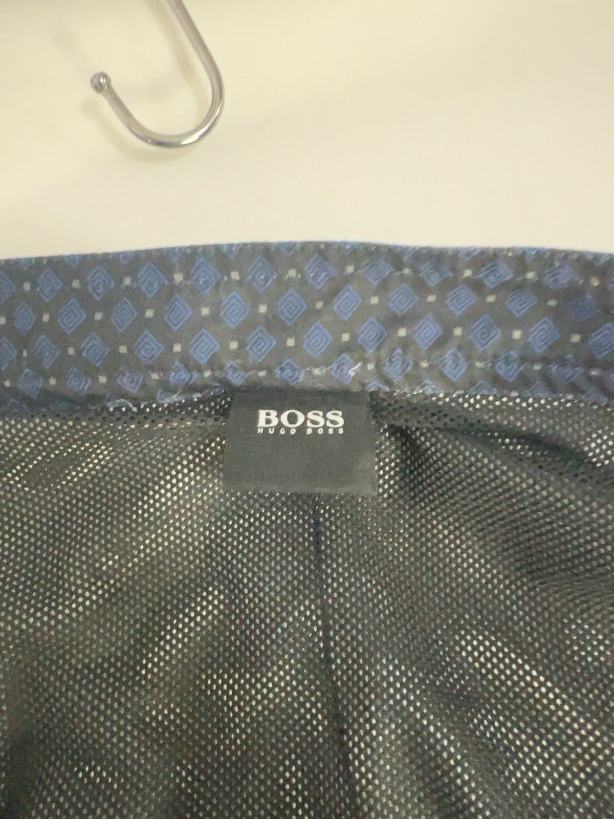 Hugo Boss Navy Geometric Print Side Tab Mesh Lined Swim Trunks L (36X5.5)