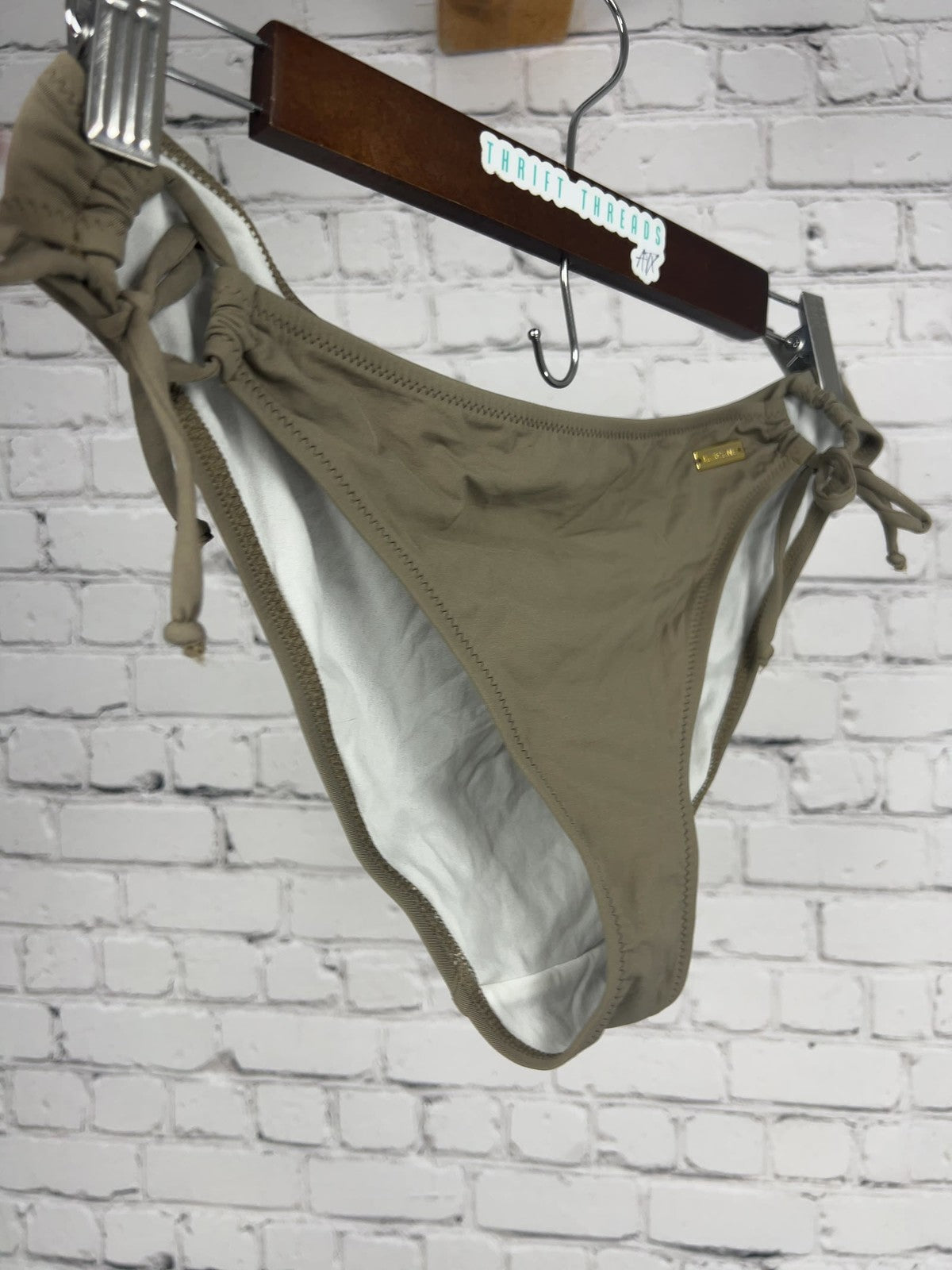 Lascana Taupe Side Tie O-Ring Lined Bikini Bottom Swimwear Size 6