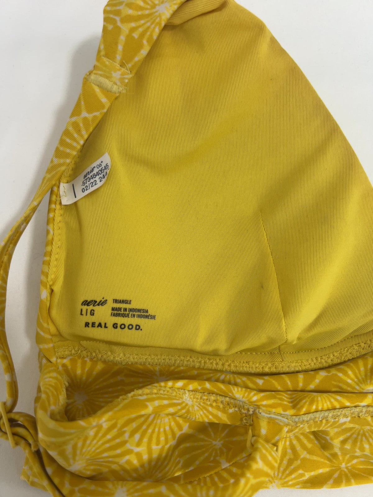 Aerie Yellow White Starburst Print Triangle Bikini Top Bathing Suit L