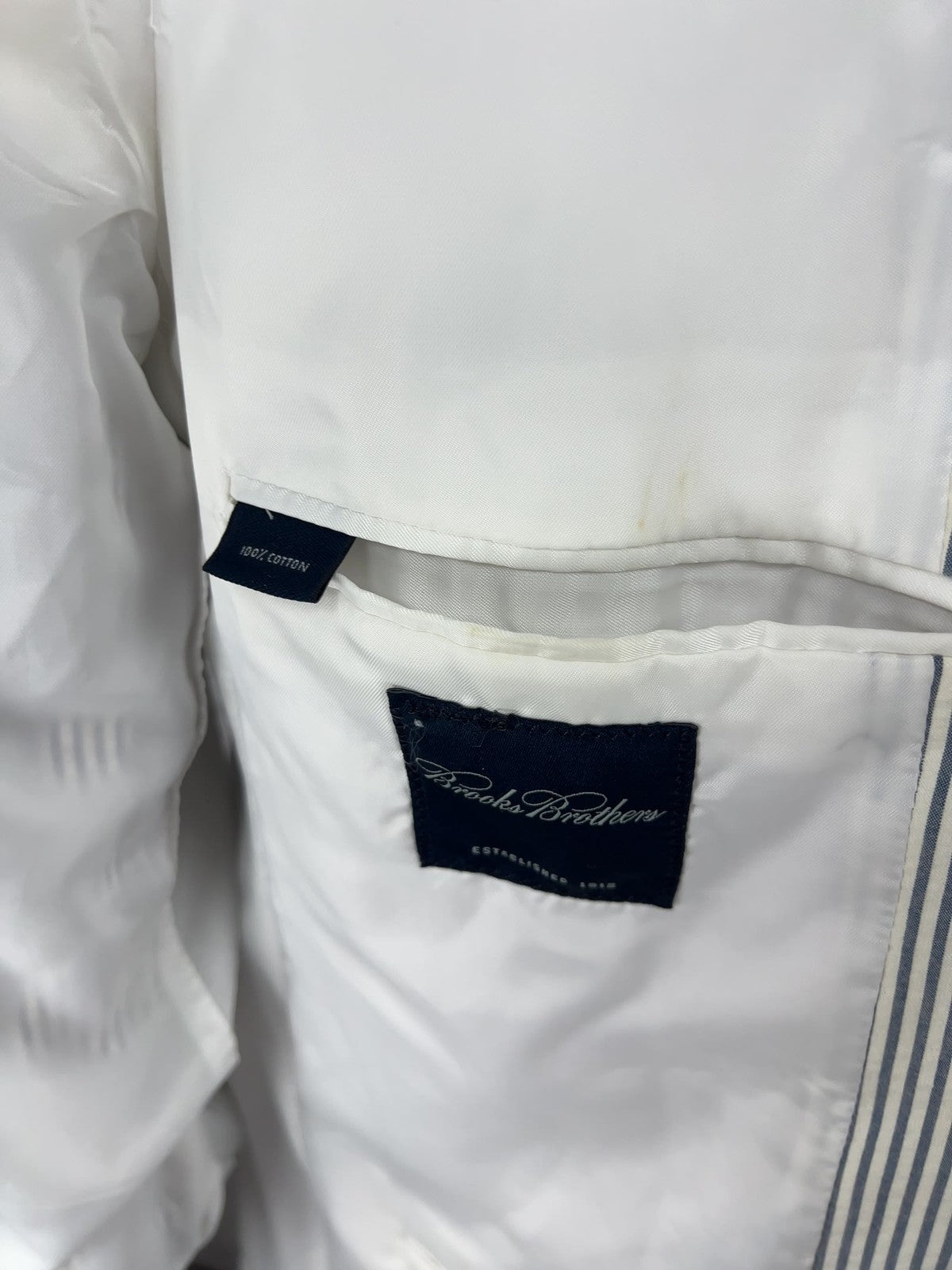 Brooks Brothers Blue White Seersucker Cotton 2 Button Blazer Sport Coat 42R