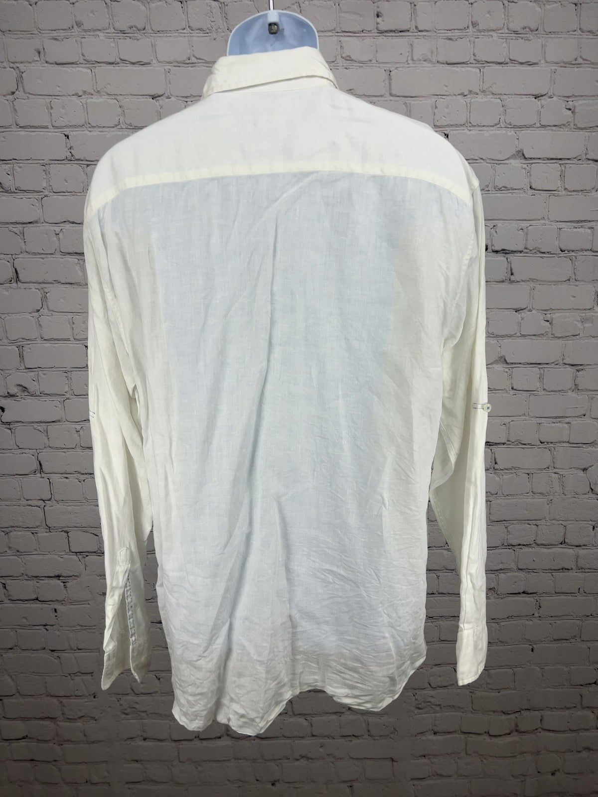 Toscana Aqua White 100% Linen Long Sleeve Button Up Pocket Shirt XL